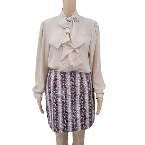 Weathervane Vintage 80s Women's Tie Neck Ruffled Poet Steampunk Blouse Taupe - Picture 3 of 8